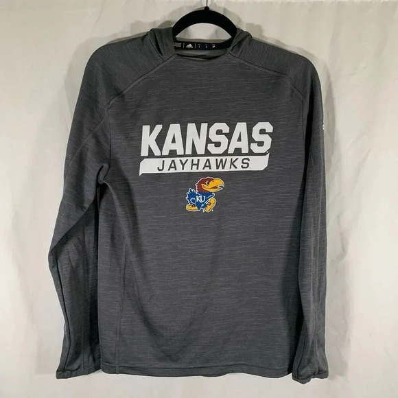 Jayhawks Adidas Hoodie Men's Small Grey Graphic Print Long Sleeve Pullover - Picture 1 of 10
